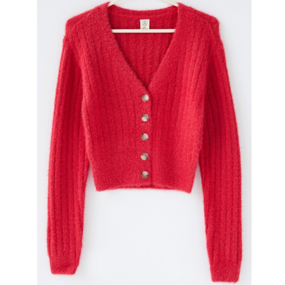 UO Red Fuzzy Cardigan (size M)